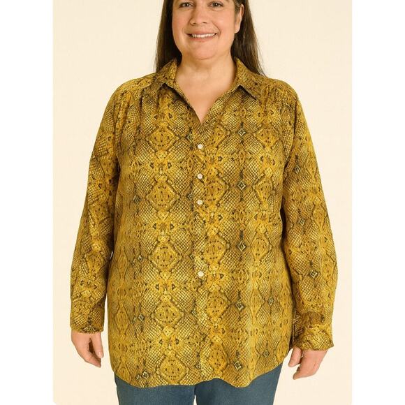 NEW Snake print button up blouse golden yellow/black NEW Style & Co SZ XL - Picture 1 of 11